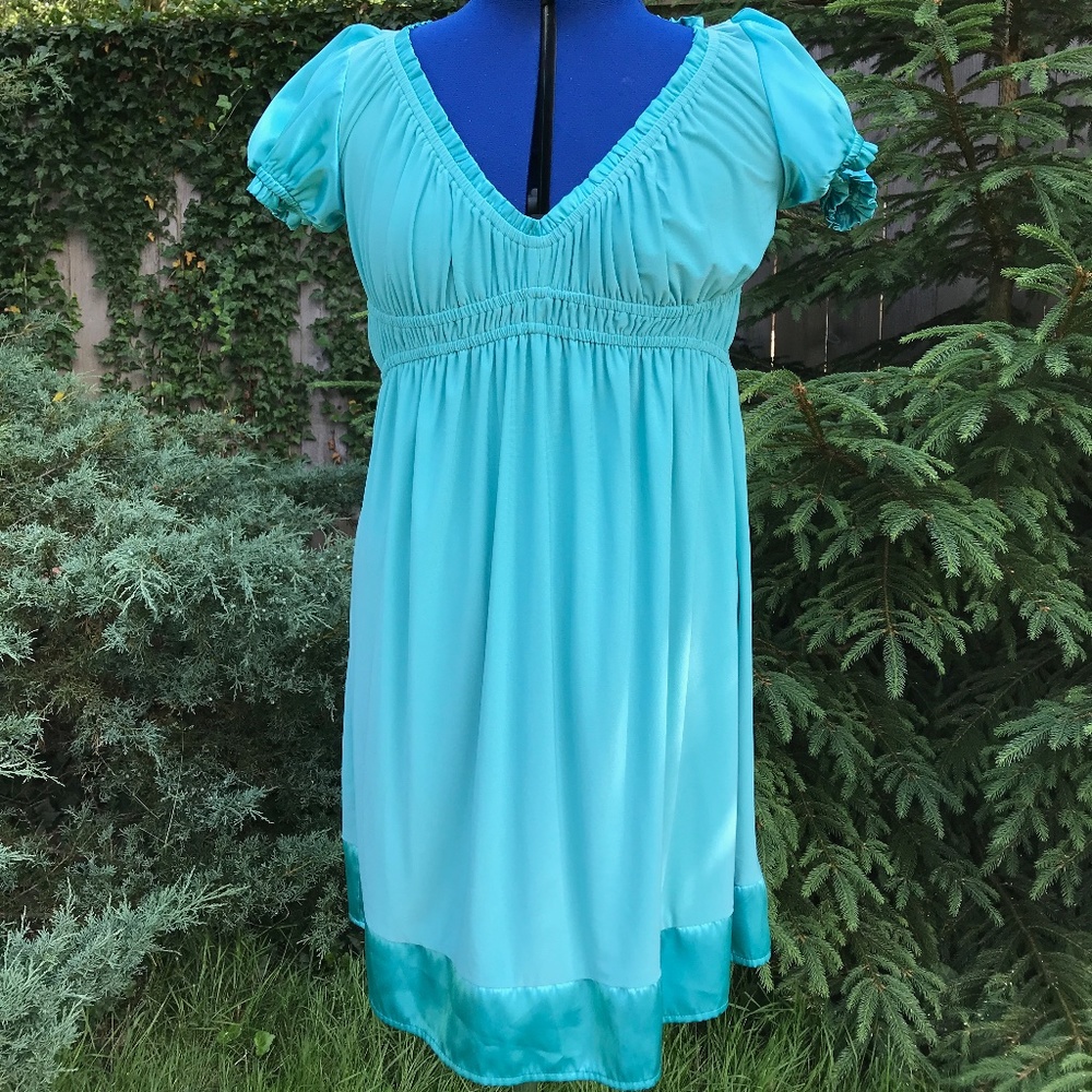 Stretchy Blue Dress with Satin Details